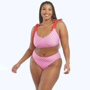Summersalt Marina Tie Pink Red Dot Bikini NWT